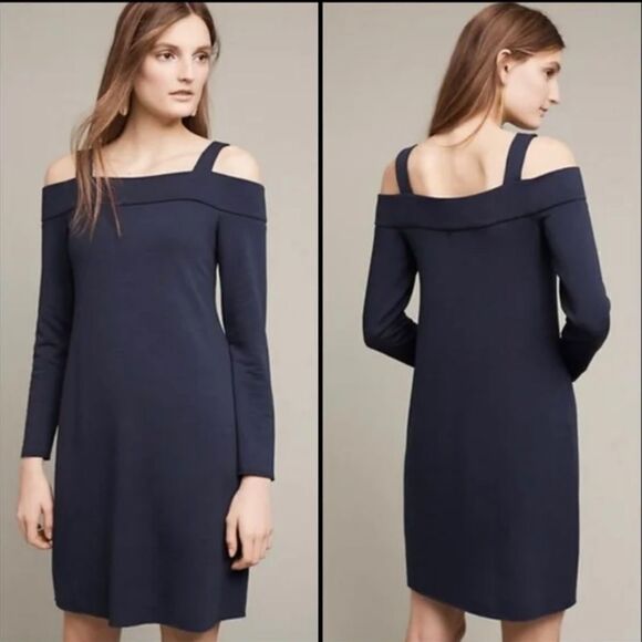 Bailey/44 Anthropologie Navy Blue Cold Shoulder Dress Size Small Soft Above Knee - Picture 1 of 6